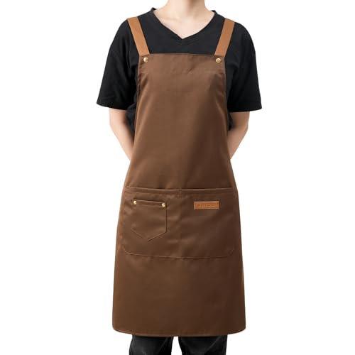 DILLMAN Art Aprons for Men Women H Back Straps Chef Apron with Pockets - color: Brown