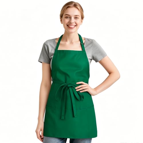 NLUS Kitchen Cooking Apron with 3 Pockets, Adjustable Bib Apron Chef Aprons for Women Men - color: Green