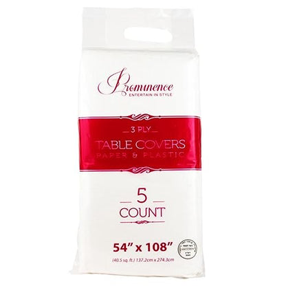 PARTY BARGAINS 5 Disposable Table Covers - 54" X 108", 3 Ply Paper & Plastic White Table Cover