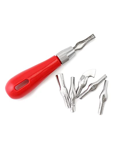 QWORK Linoleum Cutter Set, 6 Replaceable Blades Block Carving Tool for Lino Cut, Print Stamps, DIY Engraving, Building Blocks, Carving