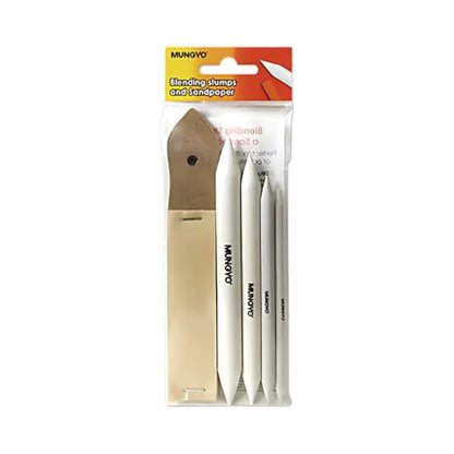 MUNGYO Blending Stumps and Sandpaper Set – 4 Sizes for Blending & Shading Pastels, Charcoal, and More – Includes Sandpaper Sharpener