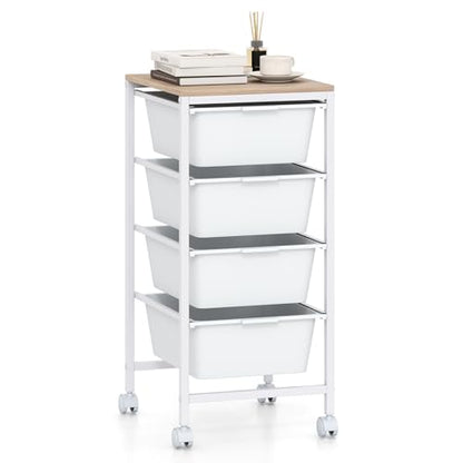 RELAX4LIFE 4-Drawer Rolling Storage Cart w/Lockable Wheels(White) - color: White, size: 28”H