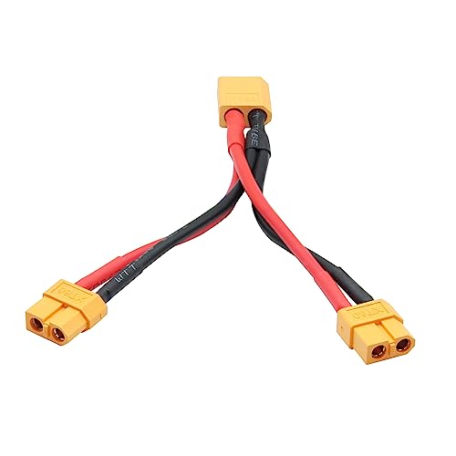Short XT60 Parallel Battery Connector Cable 3.9", Y Splitter Adapter Plug - size: XT60 1 Male to 2 Female - 2Pcs