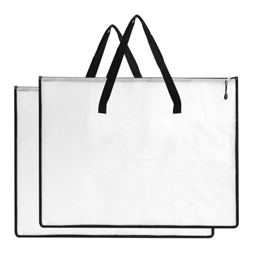 RUIAN 2-Pack 19x25 Inch Art Portfolio Bag, Waterproof Nylon Folder with Handle for Artwork, Drawing Pads, Posters, Charts & Teaching Materials (Translucent, Foldable)