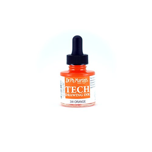 Dr. Ph. Martin's TECH Drawing Ink (3W) Ink Bottle, 1.0 oz, Orange, 1 Bottle
