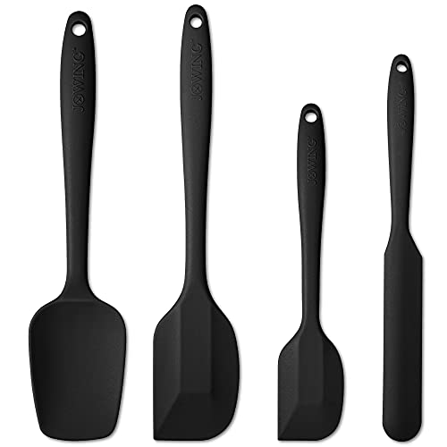 4-Piece Silicone Spatula Set with Stainless Steel Core, Black - color: Black