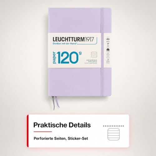 LEUCHTTURM1917 - 120G Special Edition - Medium A5 Ruled Hardcover Notebook (Lilac) - 203 Numbered Pages with 120gsm Paper - color: Lilac, style: Ruled