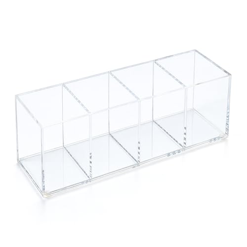 elysolpluv Clear Acrylic 4-Compartment Organizer Box, Large (8.7" × 3.0" × 3.7") – Handcrafted, Eco-Friendly, Minimal Packaging Home Storage Organizer - size: Large
