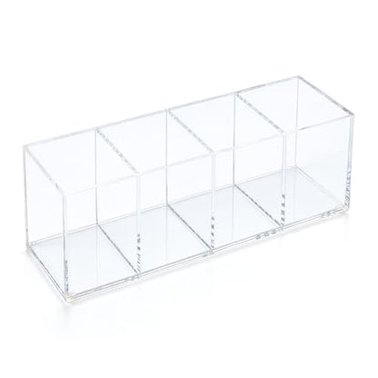 elysolpluv Clear Acrylic 4-Compartment Organizer Box, Large (8.7" × 3.0" × 3.7") – Handcrafted, Eco-Friendly, Minimal Packaging Home Storage Organizer - size: Large
