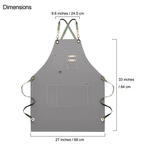 Dulabi Apron, Adjustable Chef Apron for Women and Men with Large Pockets, Cooking Kitchen Apron with Back Straps - color: Grey