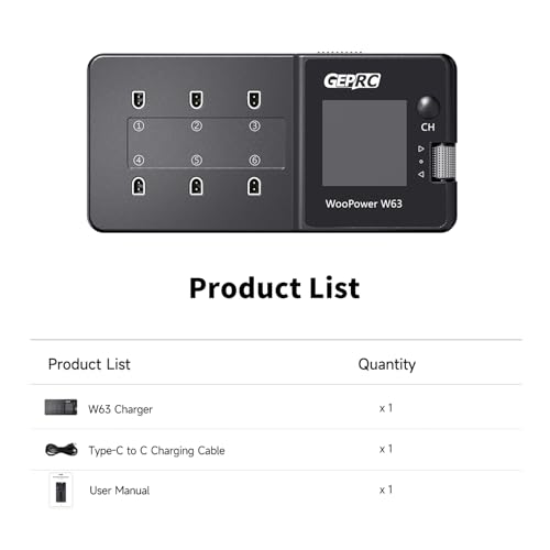 GEPRC W63 6-Port 1S Charger 3A Fast Charge LiPo/LiHV BT2.0/XT60