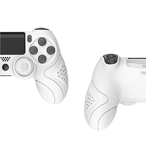 PlayVital Guardian Edition White Ergonomic Soft Anti-Slip Controller Silicone Case Cover for PS4 Slim/Pro, Rubber Protector with White Joystick Caps - color: White
