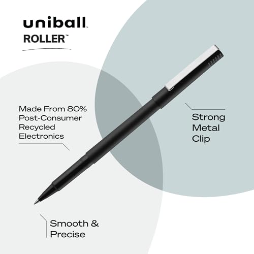 uniball™ Roller Rollerball Pens, Micro Point (0.5mm), Black, 12 Pack - size: 1 Count (Pack of 12)