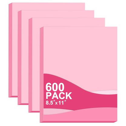 8.5x11 Inches Colored Copy Paper, 600-Sheets Pastel Pink Printer Paper - color: Pink