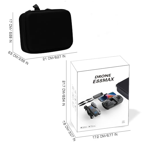 Sonilco E88 MAX Foldable Drone with Dual Cameras, Optical Flow, Headless Mode, One-Key Takeoff/Landing, 20min Flight per Battery, 2 Batteries, 3D Roll, Brushed Motor – Storage Bag Included (Ages 14+)