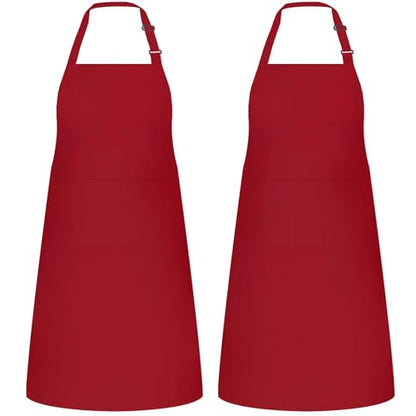NLUS 2 Pack Kitchen Aprons with 2 Pockets for Women Men, Chef Aprons for Baking BBQ Cooking, Red - color: Chili Red