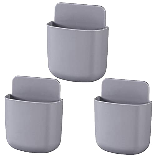 3 Pack Remote Control Holder Wall Mount Holders Hole-Free Phone Charging Organizer Pen Storage Containers For Home Office School Supply Storage (Grey) - color: Grey