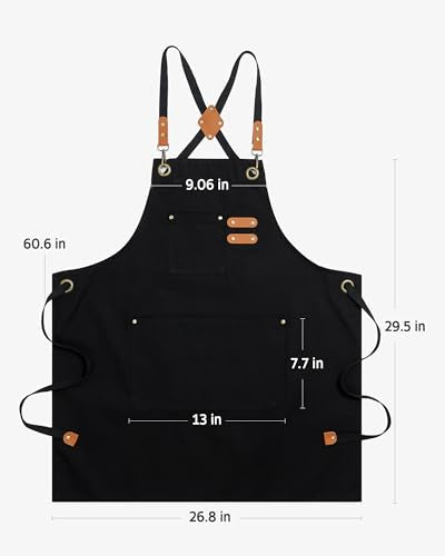 Syntus Chef Apron for Men Women with Pockets, Thick Grilling BBQ Apron - color: Black Canvas
