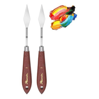 MECCANIXITY Pack of 2 Palette Knife No.5, 7.8" Long with Stainless Steel Flexible Spatula Pallet Knife and Wood Handle for Scraping, Mixing, Oil Acrylic Painting Canvas - style: No.5