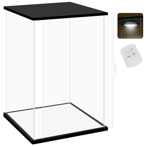 NONEMEY Clear Acrylic Display Case with Remote Control Light for Collectibles, Dustproof Model Showcase Organizer Box, Display Case for Collectibles (7.8x6x13.8inch,20x15x35cm) - size: 7.8×5.9×13.8 inch, 20×15×35 cm