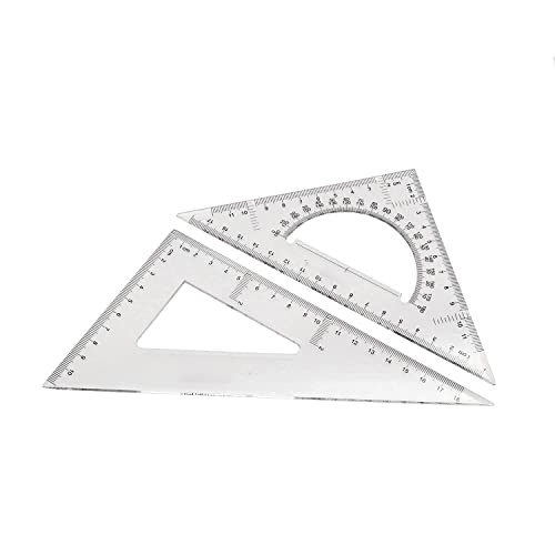 Pack of 2 Transparent Triangle Plastic Ruler Scale Set Square:30/60 Degree & 45/90 Degree Angle Acrylic Architectural Drawing Drafting Tool School Classroom Kids Triangular Rulers