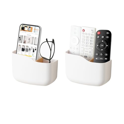 SUNFICON Wall Mount Remote Holder TV FAN Remote Control Holder Bedside Caddy Wall Organizer Phone Holder for Office Adhesive Media Player Controller Holder Box Tray Home Desk Nightstand 2 PACK WHITE - color: 2PACK WHITE