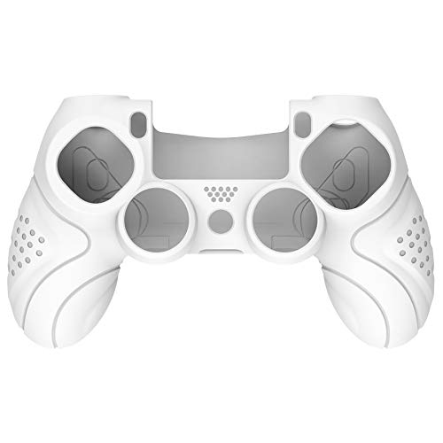 PlayVital Guardian Edition White Ergonomic Soft Anti-Slip Controller Silicone Case Cover for PS4 Slim/Pro, Rubber Protector with White Joystick Caps - color: White