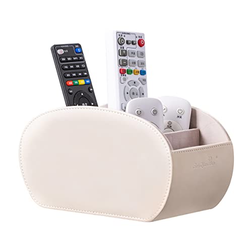 PU Leather Multi-Functional Office Organizer Box Remote Control Holder Desk - color: Beige
