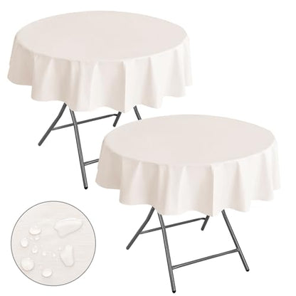 Nasitos Waterproof Vinyl Tablecloth with Flannel Backing 2 Pcs 60R in Beige - color: Beige, size: 60 Inch (Round)