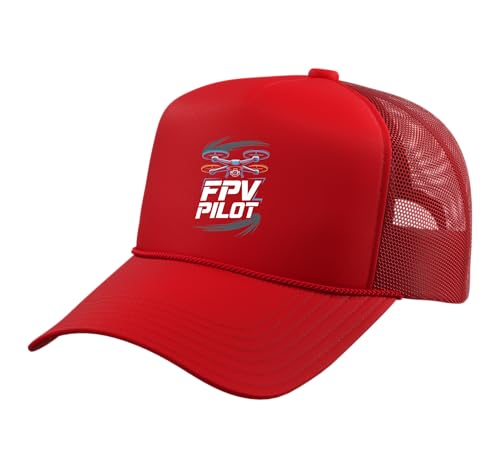 FPV Pilot Drone Racing Quadcopter Freestyle FPV Trucker Hat with Adjustable Mesh Back - color: Red