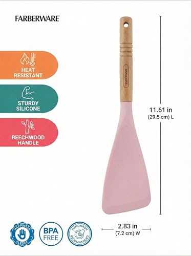 Farberware Pro Spoonula with Beechwood Handle and Built-In Hang Hole, Blush - Kitchen Scraping and Stirring Tool for Pots, Bowls, and Pans - color: Blush