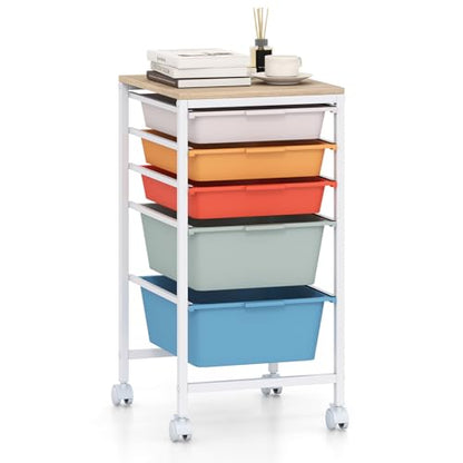 RELAX4LIFE 5-Drawer Rolling Storage Cart w/Lockable Wheels(Macaron) - color: Macaron, size: 25”H