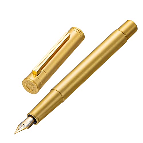 Hongdian Solid Brass Fountain Pen Medium Nib Classic Design Smooth Writing Copper Pen with Ink Refill Converter and Pen Box Set - color: Brass, style: Medium Point