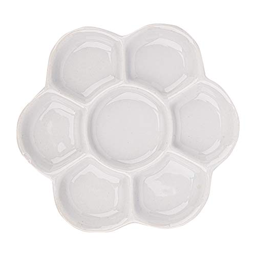 Foraineam 4 Pieces Ceramic Paint Palette Artist 7 Well Flower Palettes Painting Oil Watercolor Mixing Trays (Pack of 2) - size: 5 Inch (Pack of 2)