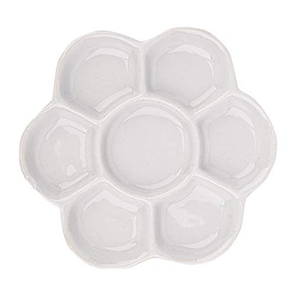 Foraineam 4 Pieces Ceramic Paint Palette Artist 7 Well Flower Palettes Painting Oil Watercolor Mixing Trays (Pack of 2) - size: 5 Inch (Pack of 2)