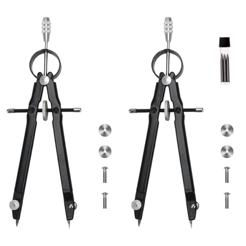 Compass for Geometry, Metal Compass with Extra Refills Compass Drawing Tool for Students Drafting Compass Back to School Supplies (Black 2pcs)