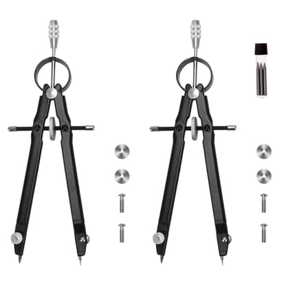 Compass for Geometry, Metal Compass with Extra Refills Compass Drawing Tool for Students Drafting Compass Back to School Supplies (Black 2pcs)