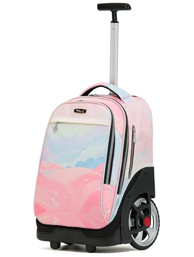 NEW TILAMI 19 Inch Rolling Backpack for School Stair-Climbing Big Wheel - color: Pink