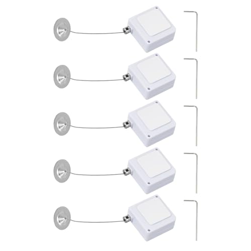 PATIKIL Retractable Remote Control Cable Tether (3.3ft / 1M, White)(5 Set) Square Remote Control Security Lanyard Lock Adjustable Locking Leash with Round Iron Cap, Suit for - TVs/Tablets - color: White