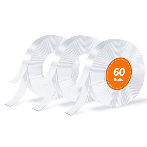 Double Sided Tape, Nano Tape, Transparent Adhesive Tape, Traceless Adhesive Tape, Removable, Washable, Reusable, Suitable for Carpets, Photo Walls, 3m Per Roll, 60 Rolls - size: 9.85 Feet Set of 60