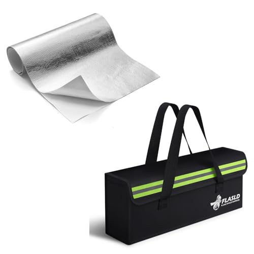 FLASLD E-Bike Battery Safe Bag Explosionproof - Large Capacity Fireproof Lipo Bag and Aluminized Heat Shield