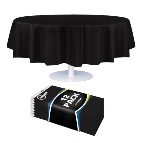 Grandipity Plastic Table Cloth Disposable 12 Pack 84" Round Black - color: Black, size: 84in. Round