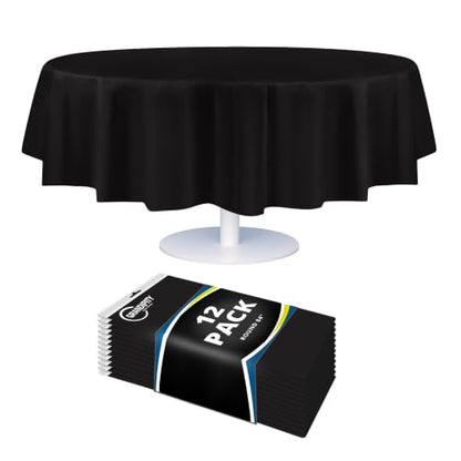 Grandipity Plastic Table Cloth Disposable 12 Pack 84" Round Black - color: Black, size: 84in. Round
