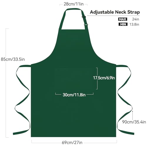 NLUS 2 Pack Kitchen Aprons with 2 Pockets for Women Men, Chef Aprons for Baking BBQ Cooking, Green - color: Green