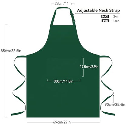 NLUS 2 Pack Kitchen Aprons with 2 Pockets for Women Men, Chef Aprons for Baking BBQ Cooking, Green - color: Green