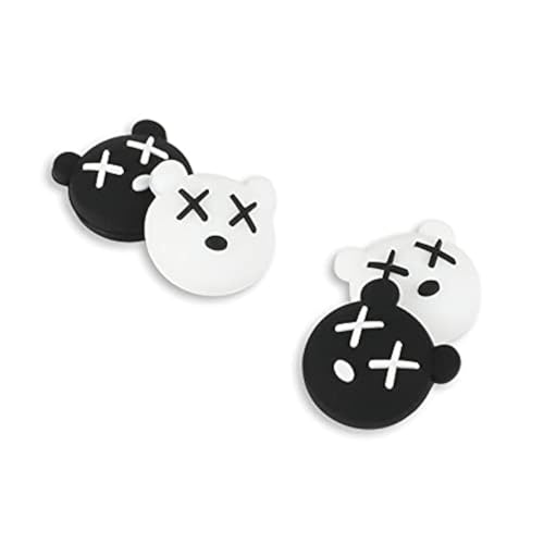 PERFECTSIGHT 4PCS Cute Thumb Grip Caps Compatible with Nintendo Switch/OLED/Lite Console, Kawaii Soft Skin Silicone 3D Analog Stick Button Cover for NS Joycon Controller, Joystick Cap, Black & White - color: Black + White