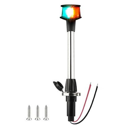 Bow Light LED Boat Navigation Lights Red and Green Bi-Color Lighting Pole Removable Plug in Base 12 Inches