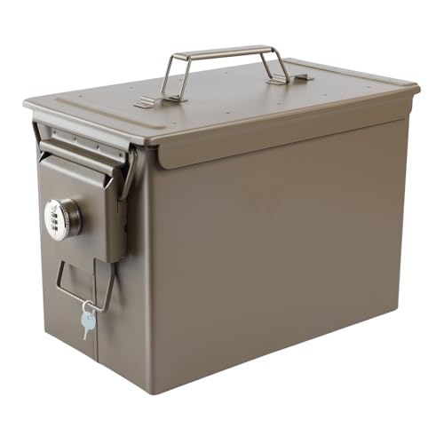 Ammo Can&Ammo Box, Fireproof & Waterproof Metal Storage Box - Perfect for Ammo, Lithium Batteries & RC Car Batteries (Round Lock, Khaki-13.6 * 7.3 * 8.6") - color: Khaki-13.6*7.3*8.6", style: Round Lock
