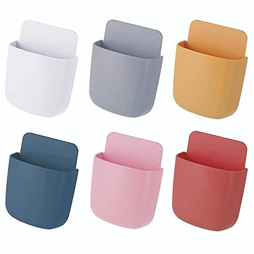 Remote Control Holder Wall Mount, Adhesive Wall Mount Storage Box Wall Phone Organizer Pen Holder for Home Office School, Remote Pencil (White, Blue, Red, Yellow, Gray, Pink)（6 Pieces） - color: Blue, White, Red, Yellow, Gray, Pink
