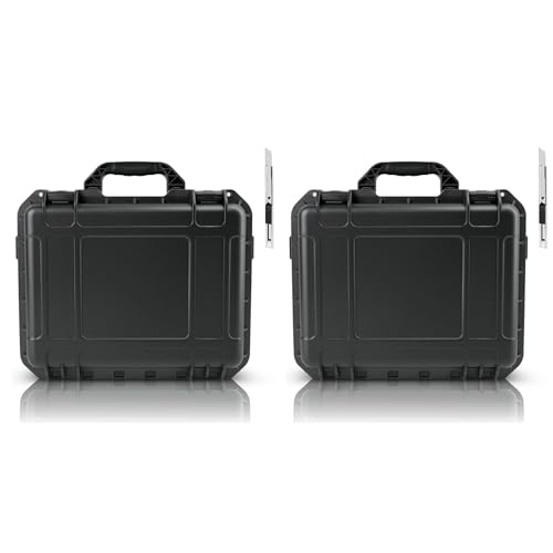 NineLeaf Waterproof Hard Case with DIY Customizable Foam Insert, Portable Protective Storage Case with Knife for Camera, Drones Carry Case, 14.3 × 11.4 × 4.5 in, Black,2PK